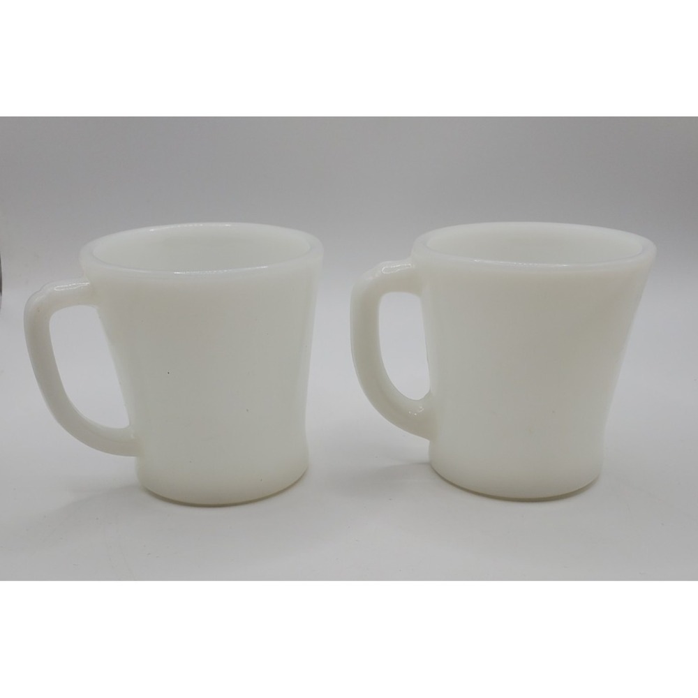 Fire King Milk Glass White Coffee Mugs Cups D-Handle 3.35x3.5" Lot Of 2
